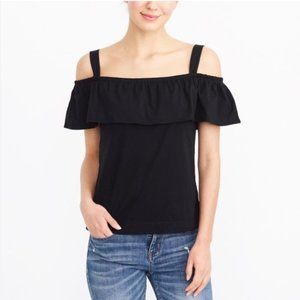 J Crew Black Cold-Shoulder Ruffle Blouse